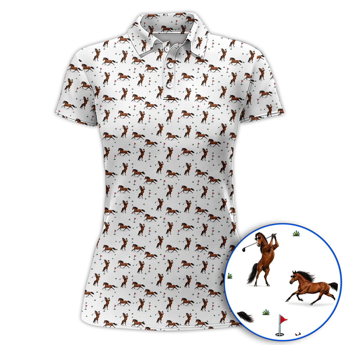 Crazy Horse Golf Pattern Polos, American Quarter Horse Golf Shirt, Western Horse Gift for Golfers