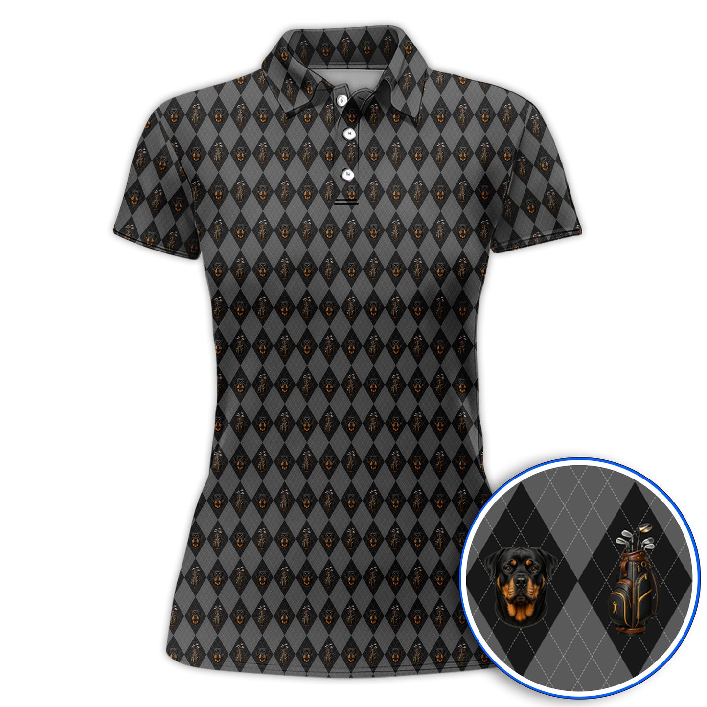Rottweiler Argyle Pattern Golf Polos, Crazy Rottweiler Golf Shirt, Dog Lover Golf Gift