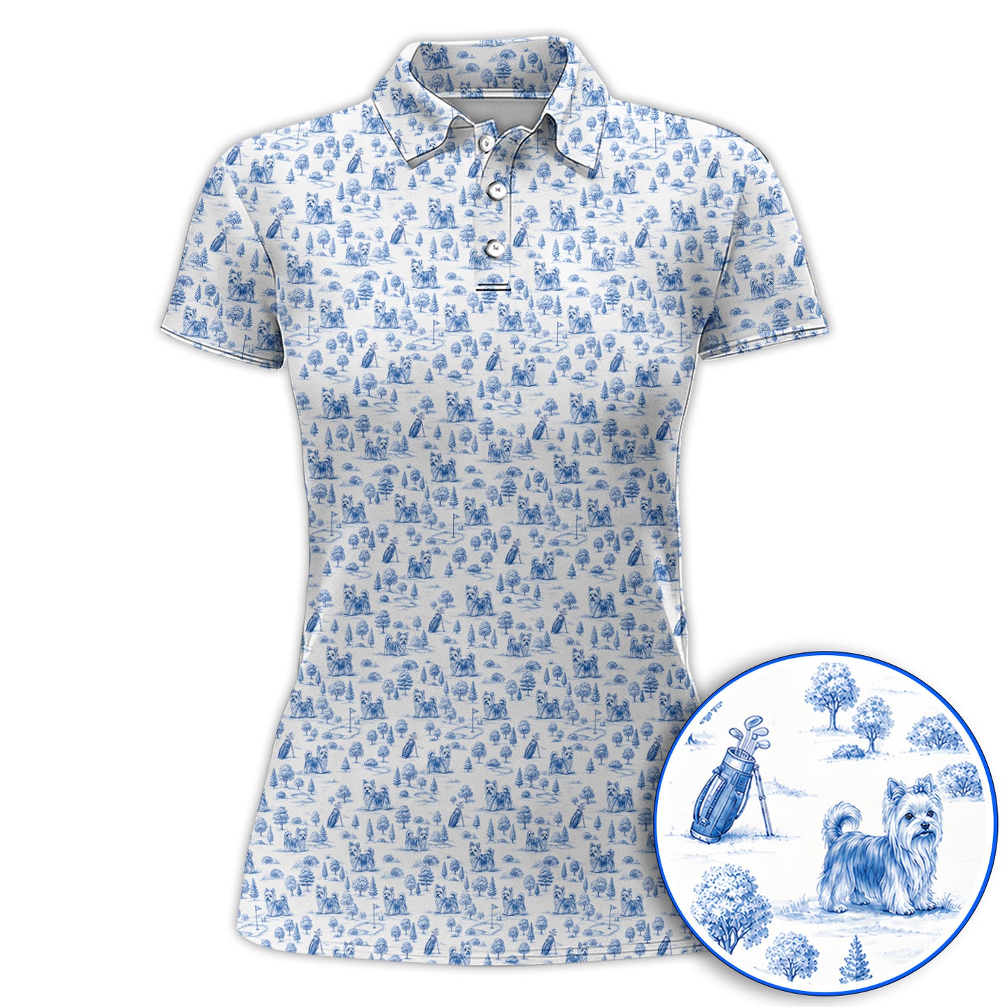 Yorkshire Terrier Toile De Jouy Golf Polos, Yorkie Pattern Golf Shirt, Golf Gift For Golfer