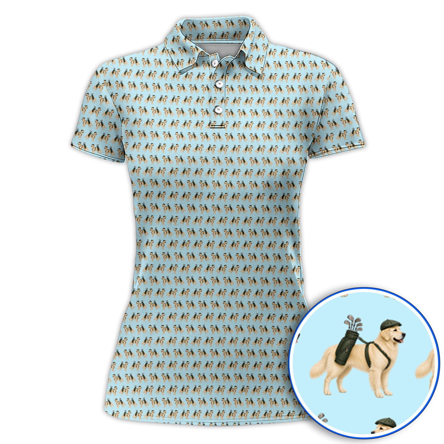Golden Retriever Golf Shirt, Funny Pattern Golf Polos, Golden Retriever Dad Gift