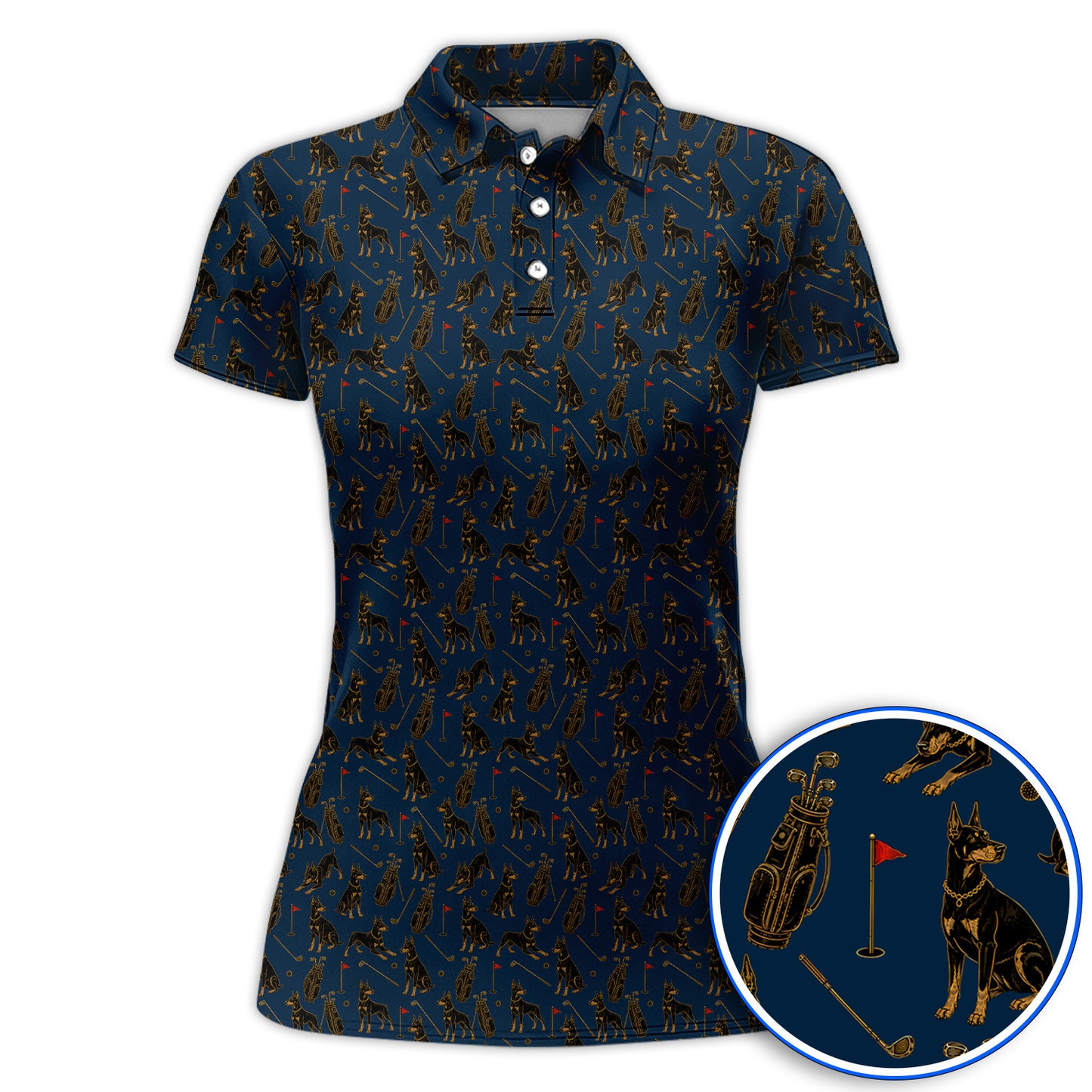 Crazy Doberman Golf Polos, Doberman Pattern Golf Shirt, Golf Gift For Golfer