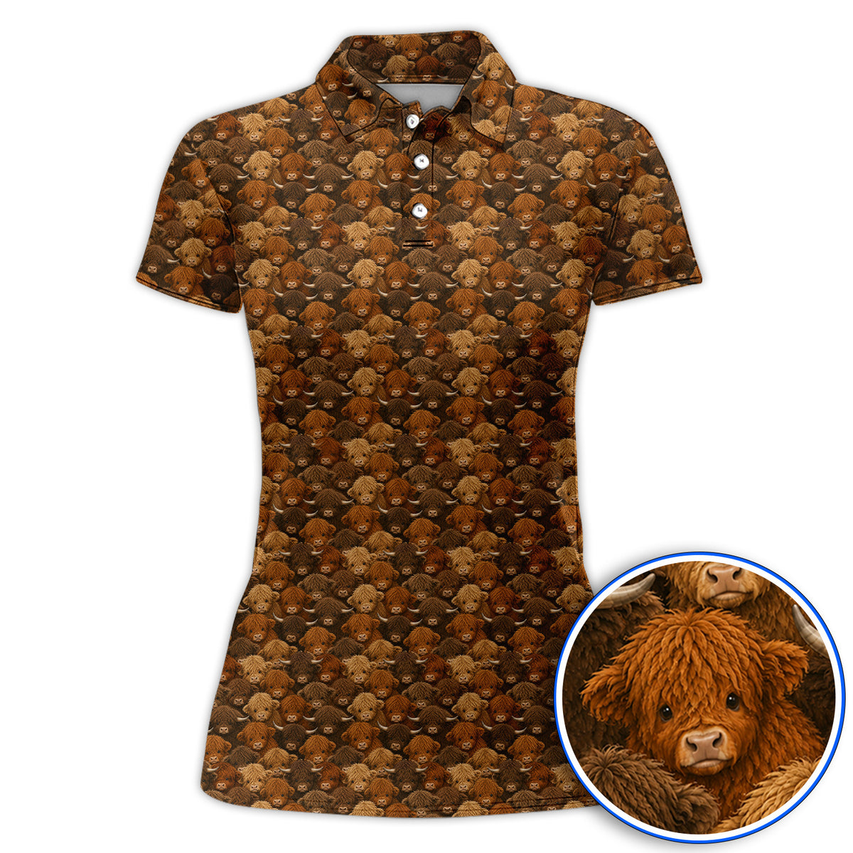 Highland Cow Pattern Golf Polos, Crazy Golf Gift For Golfer, Highland Cow Golf Shirt