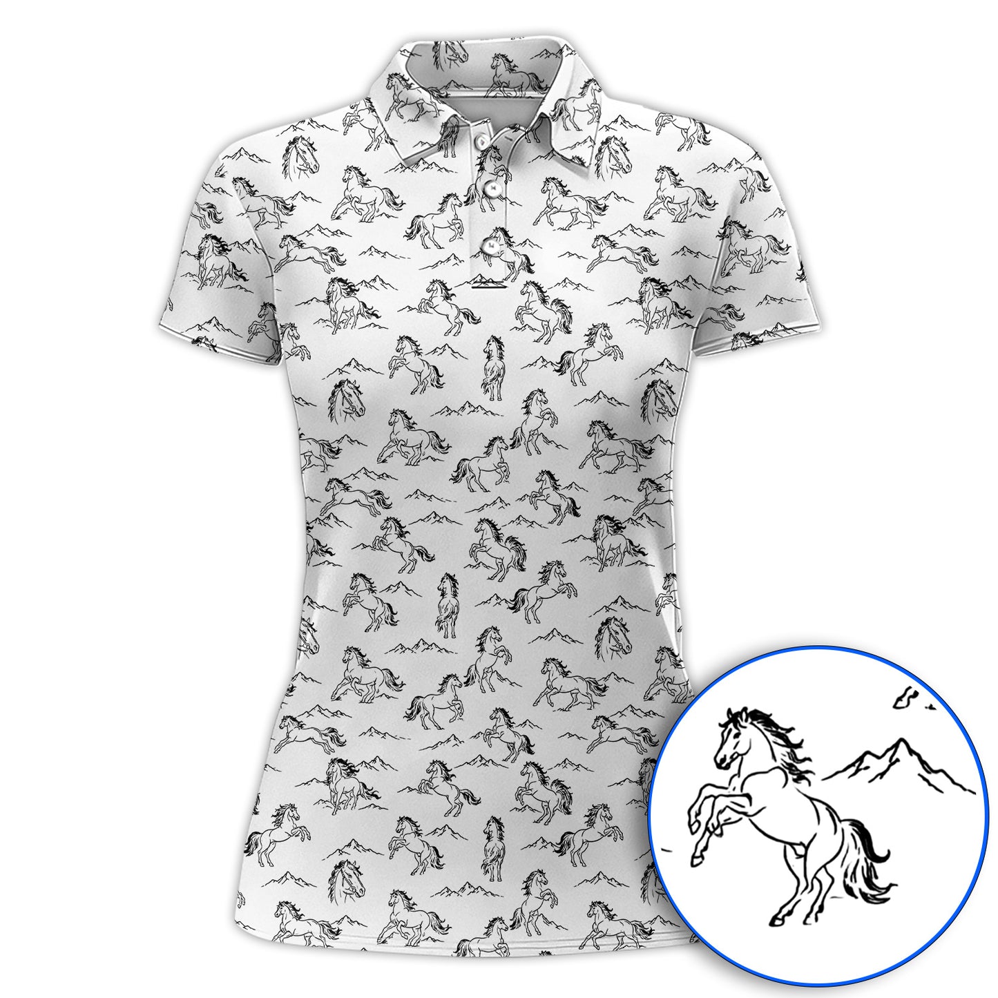 Crazy Horse Golf Pattern Shirt, American Quarter Horse Golf Polos, Western Horse Gift for Golfers