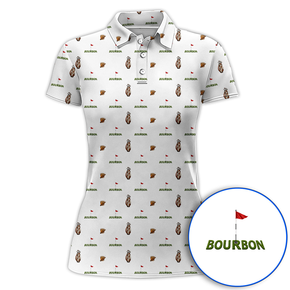 Bourbon & Cigar Golf Shirt, Whiskey Golf Pattern Polos, Funny Bourbon Gift For Golfers