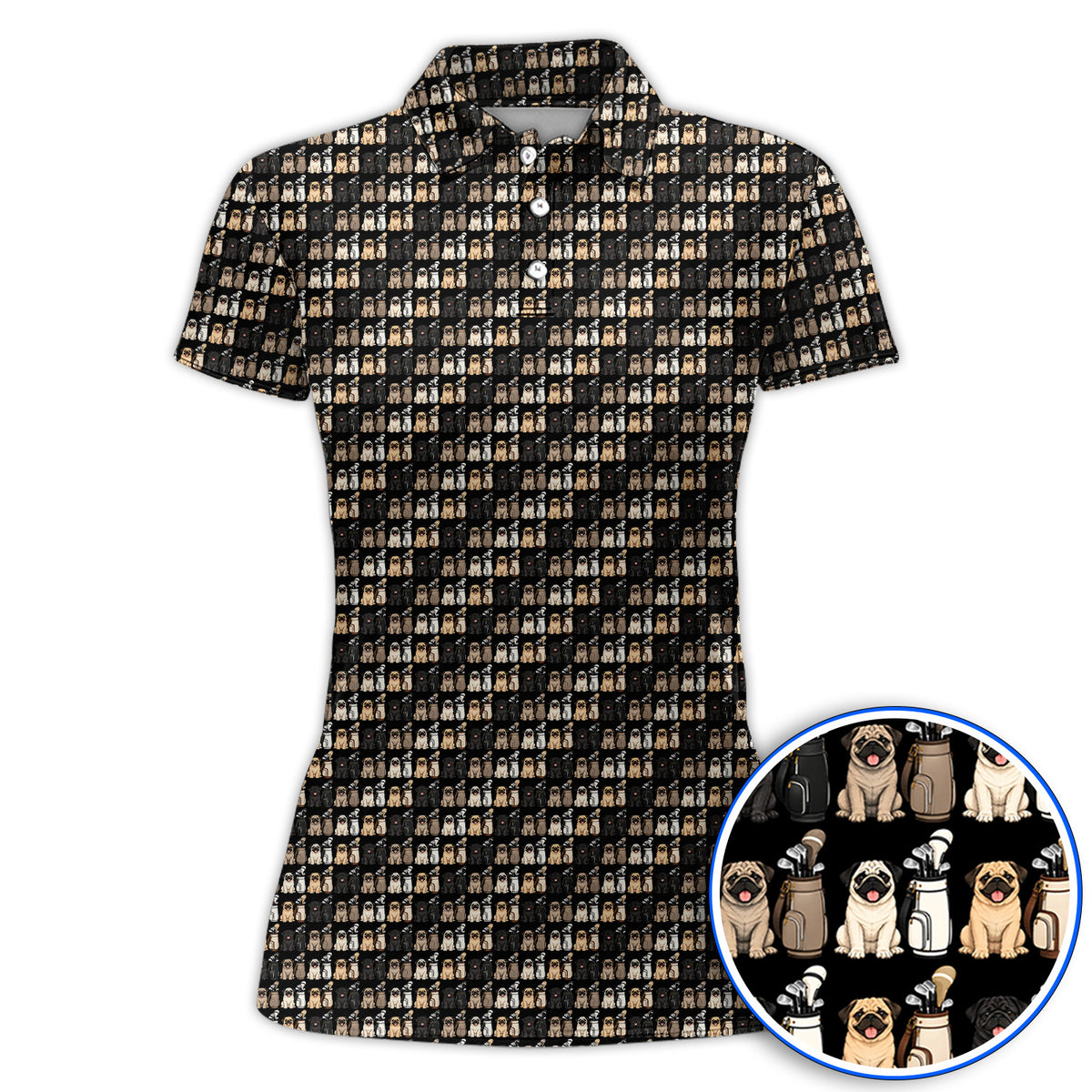 Funny Pug Golf Polos, Pug Pattern Golf Shirt For Dog Lovers, Golf Gift For Golfers