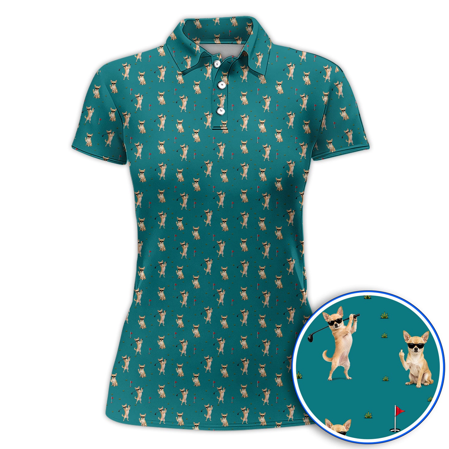Funny Chihuahua Golf Shirt, Cute Chihuahua Golf Pattern Polos for Dog Lovers, Crazy Golf Gift For Golfer