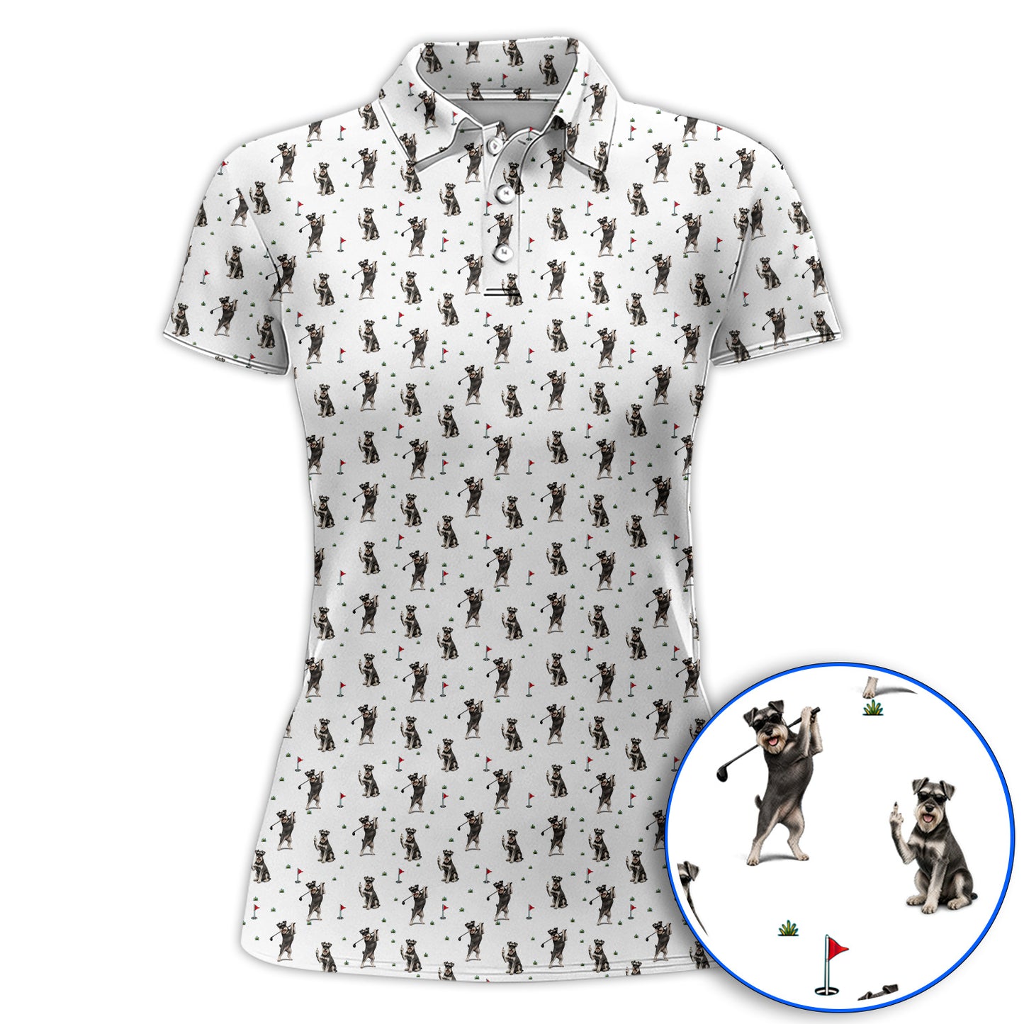 Miniature Schnauzer Golf Polos, Funny Schnauzer Pattern Golf Shirt, Dog Lover Gift For Golfers