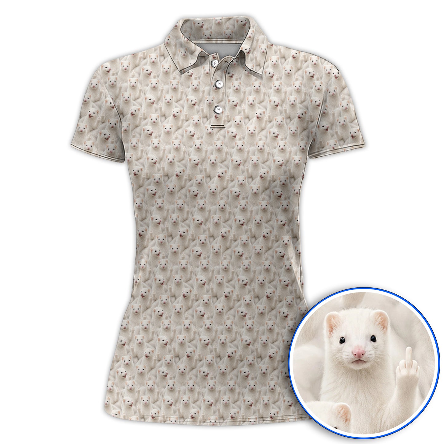 White Ferret Pattern Golf Polos, Funny Ferret Golf Shirt, Golf Gift For Golfer
