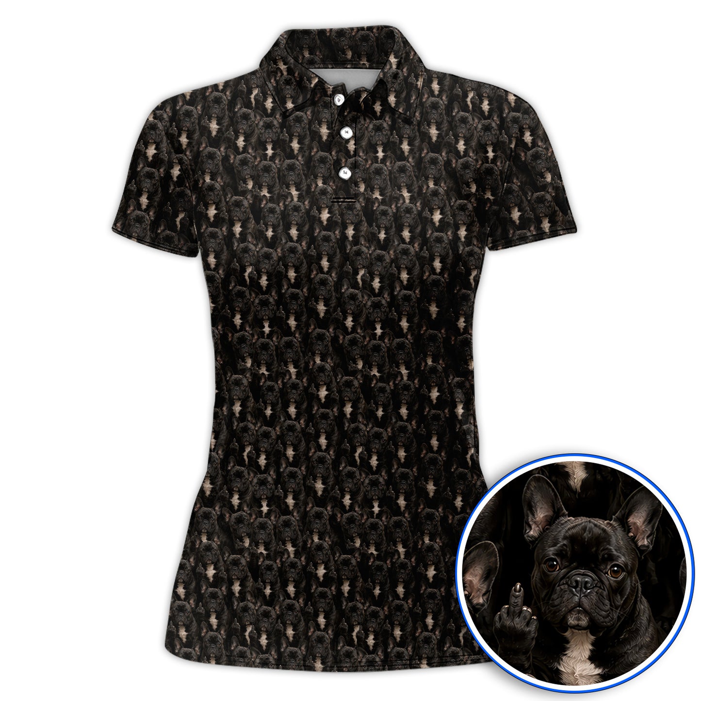 Black French Bulldog Pattern Golf Polos, Funny Frenchie Golf Shirt, Dog Dad Golf Gift
