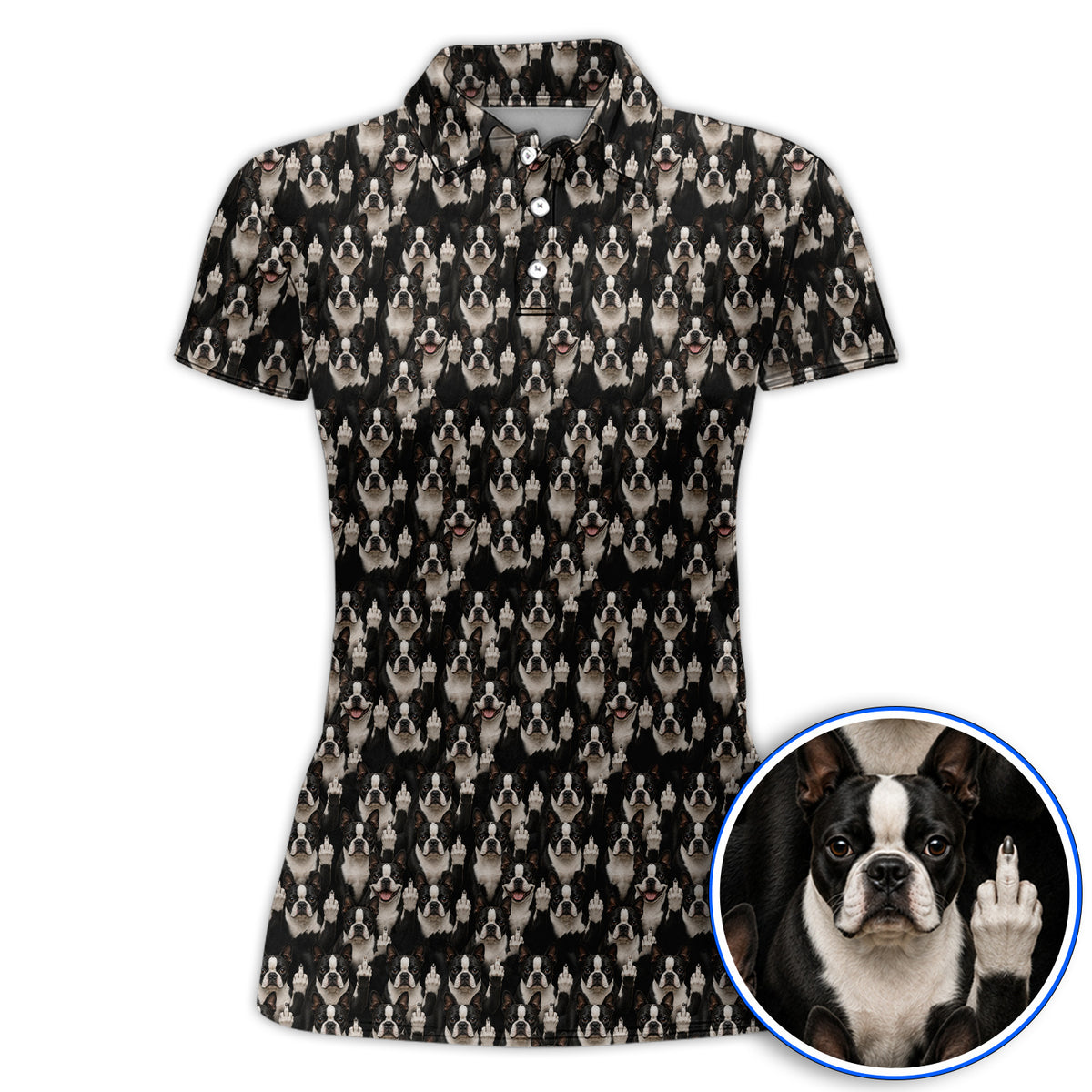 Boston Terrier Pattern Golf Polos, Funny Boston Terrier Golf Shirt, Golf Gift For Golfer