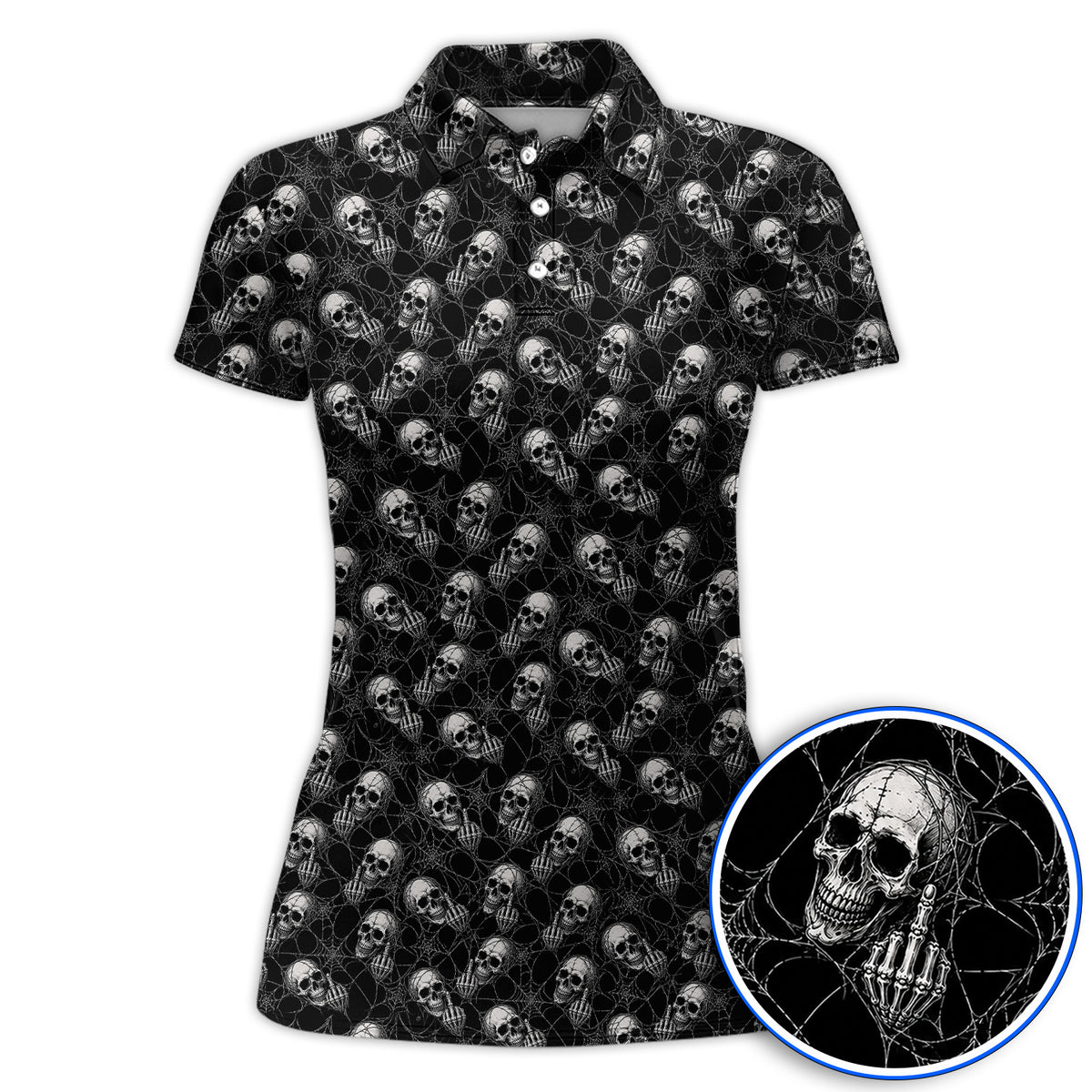 Crazy Skull Pattern Golf Polos, Skeleton Golf Shirt, Unique Golf Gift For Golfer