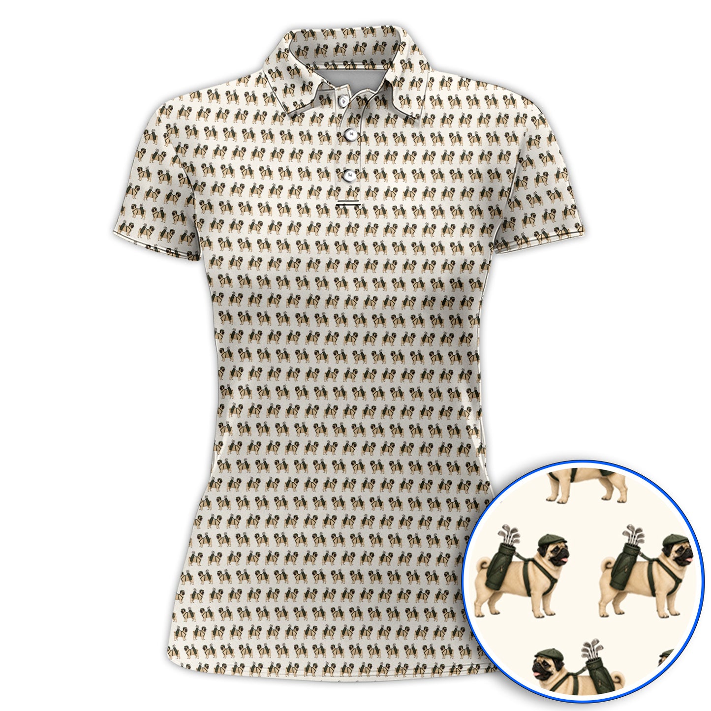 Pug Pattern Golf Polos, Funny Pug Golf Shirt, Dog Lover Golf Gift