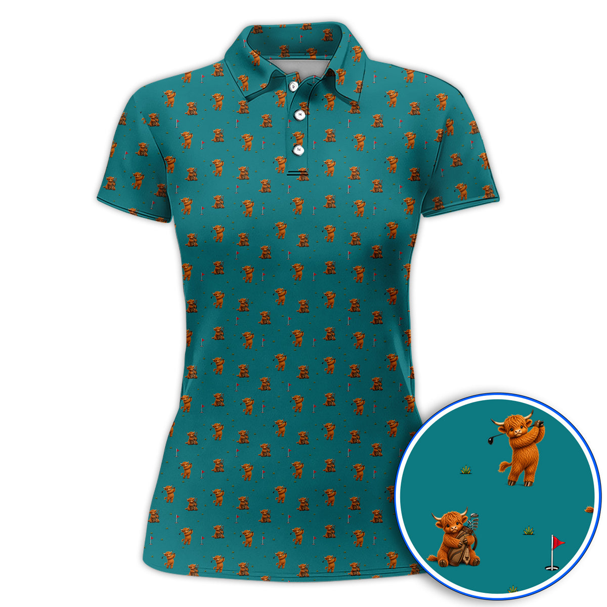 Highland Cow Swing Polos, Highland Cow Golfer Shirt, Crazy Golf Gift For Golfer