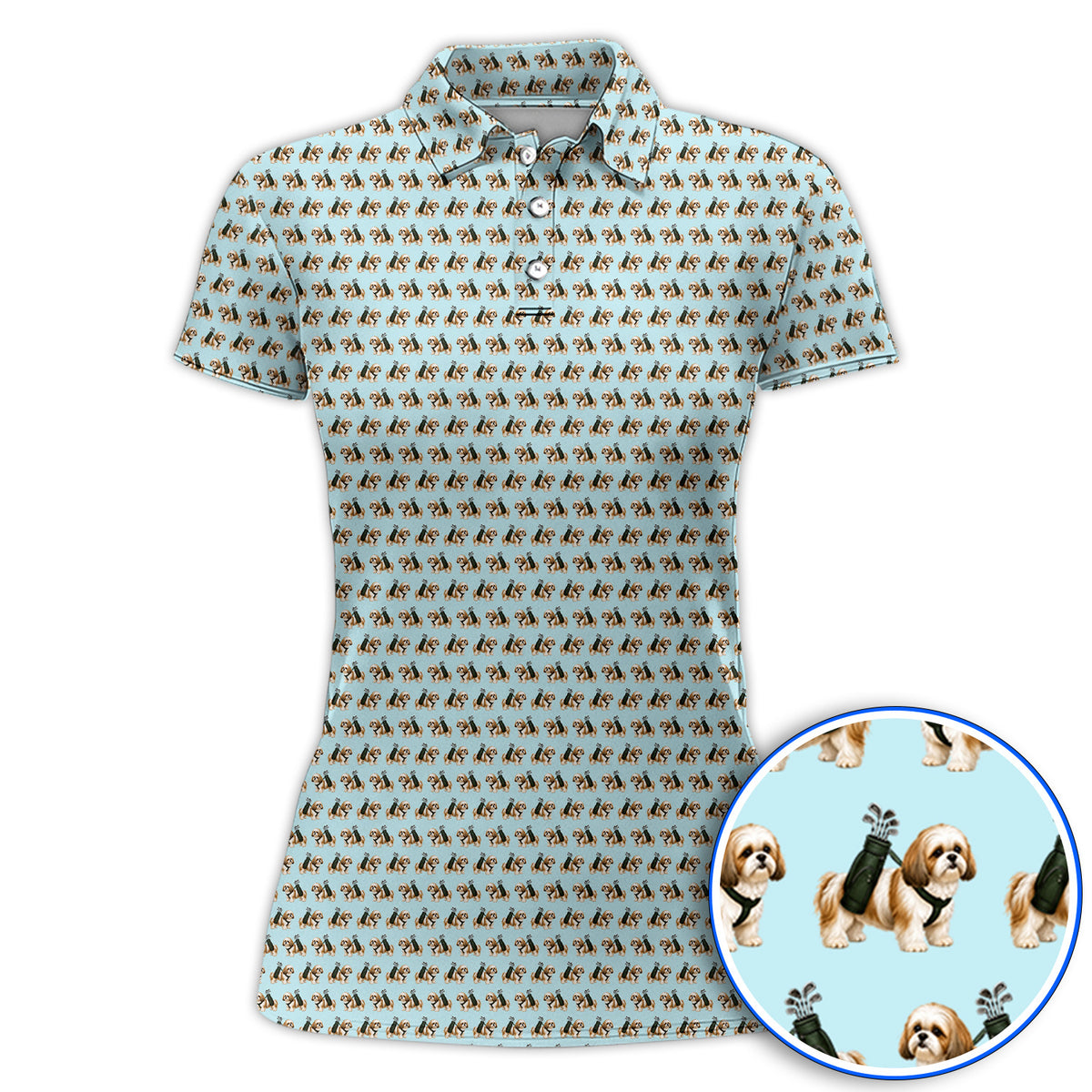 Shih Tzu Golf Polos, Cute Shih Tzu Pattern Golf Shirt, Golf Gift For Golfer