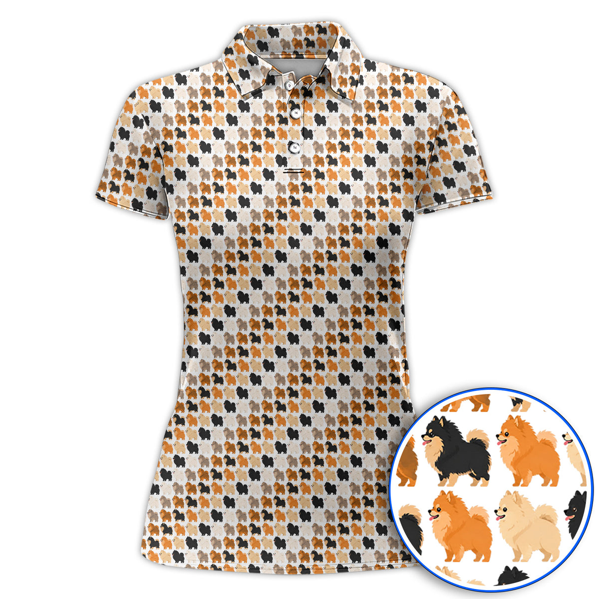 Cute Pomeranian Pattern Golf Shirt, Pomeranian Dog Golf Polos, Funny Golf Gift For Golfer