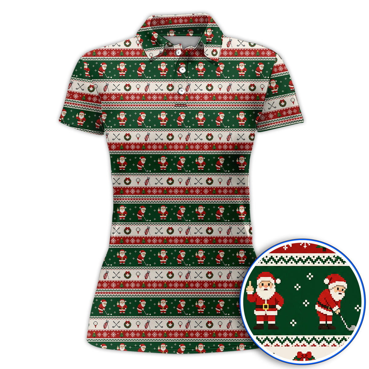Funny Christmas Santa Golf Polos, Ugly Christmas Golf Pattern Shirt, Xmas Gift For Golfer