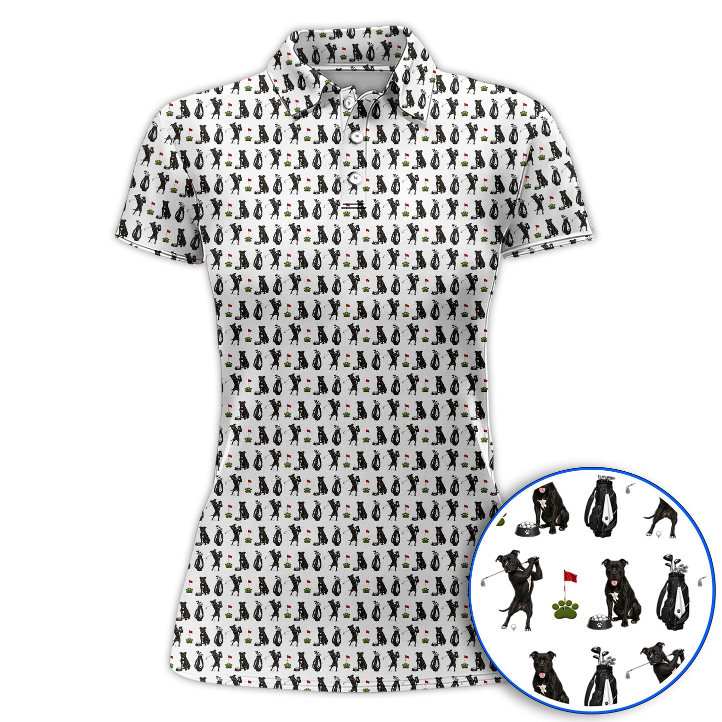 Funny Pit Bull Golf Pattern Polos, Black Pit Bull Golf Shirt for Golfer, Golf Gift For Dog Lovers
