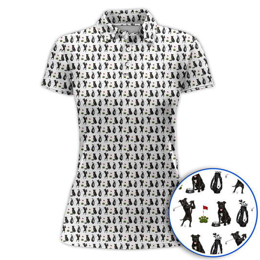 Funny Pit Bull Golf Pattern Polos, Black Pit Bull Golf Shirt for Golfer, Golf Gift For Dog Lovers