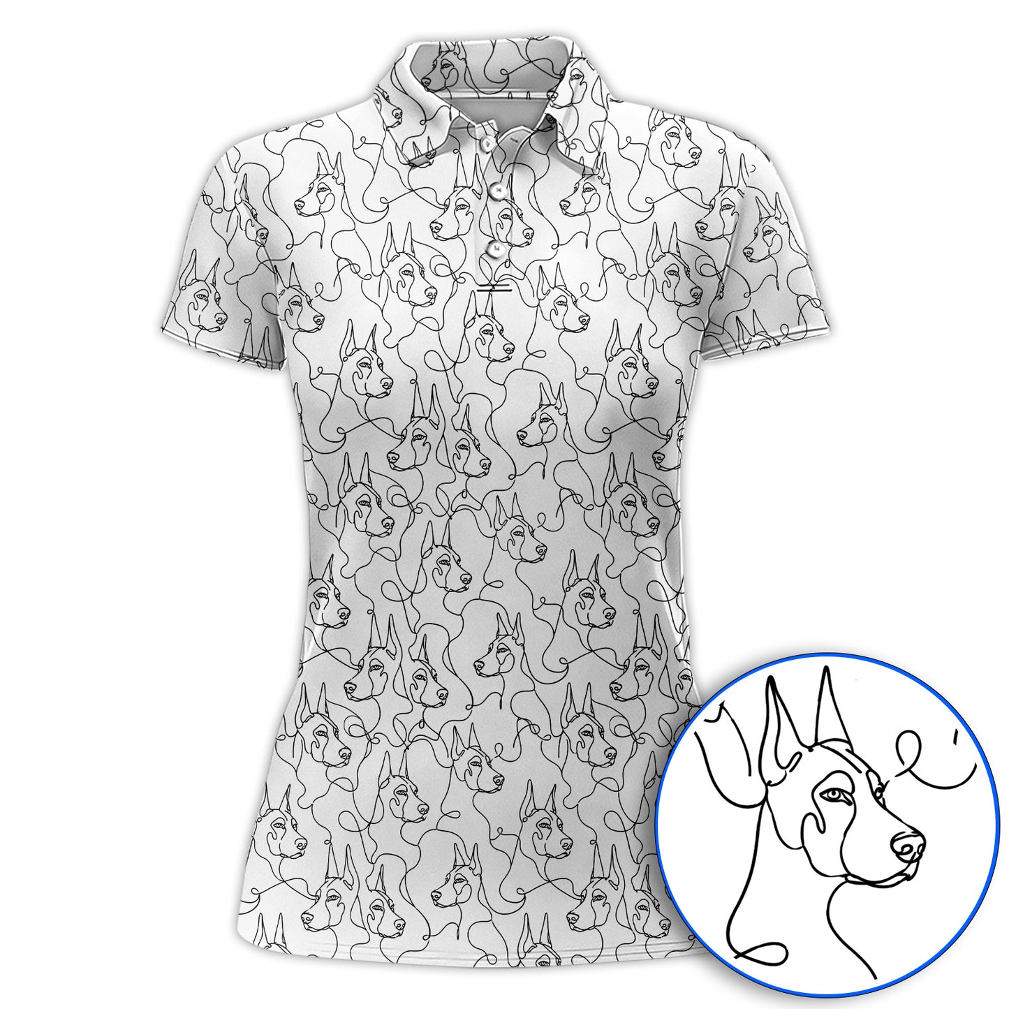 Doberman Line Art Golf Polos, Minimalist Doberman Pattern Golf Shirt, Dog Lover Golf Gift