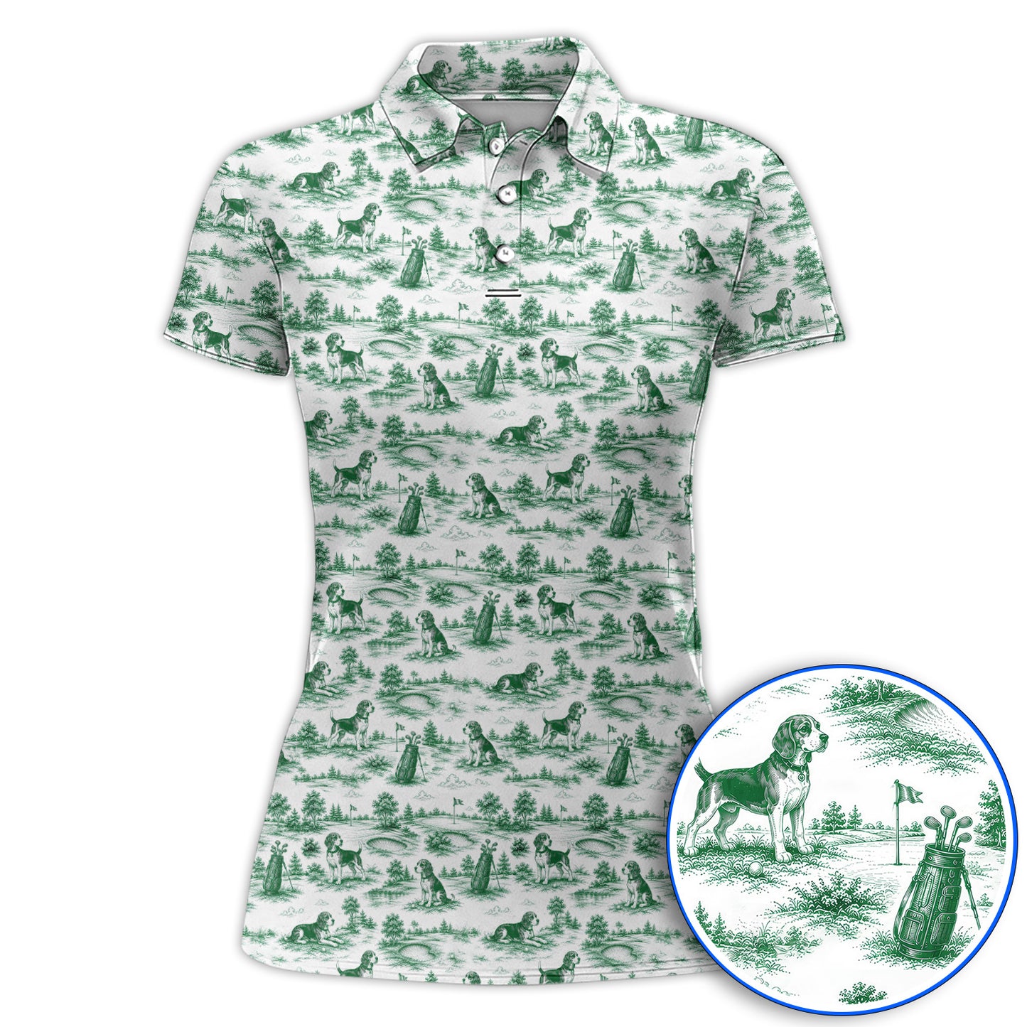 Beagle Toile De Jouy Golf Shirt, Vintage Dog Pattern Golf Polos, Beagle Lover Golf Gift