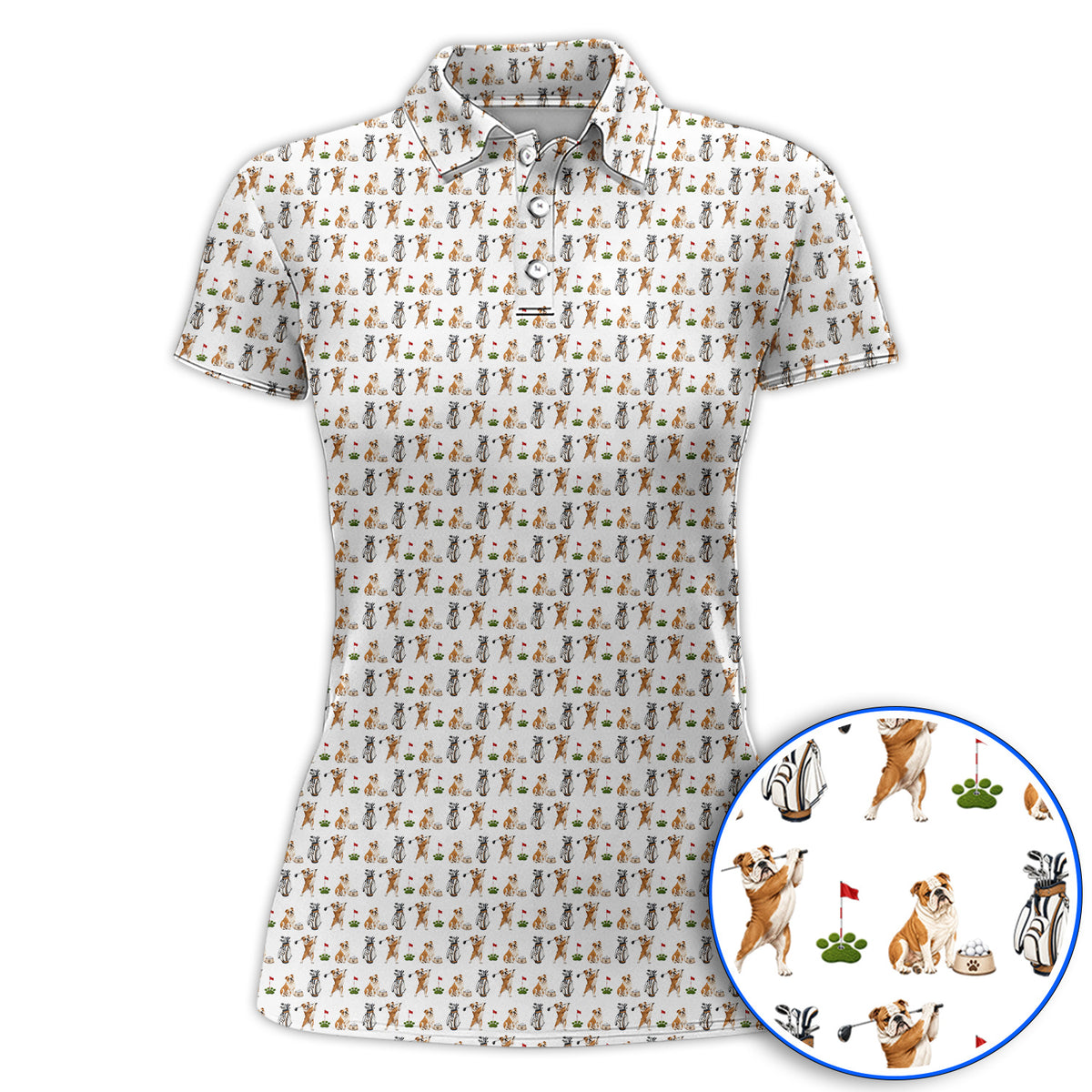 Bulldog Golf Pattern Polos, English Bulldog Golf Shirt, Funny Dog Golf Gift