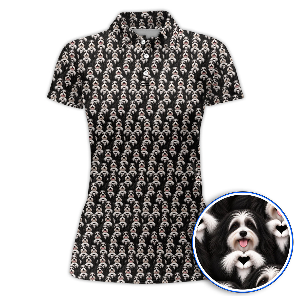 Havanese Dog Pattern Golf Polos, Cute Havanese Lover Golf Shirt, Funny Dog Golf Gift For Golfers