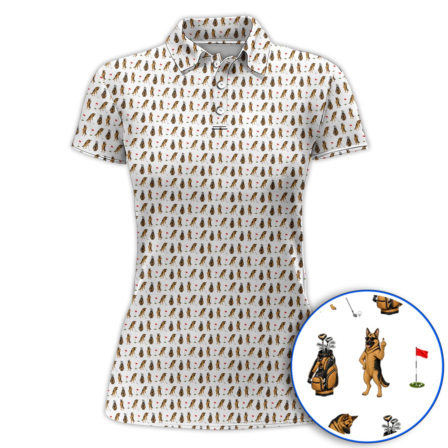 German Shepherd Pattern Golf Shirt, Funny Dog Golf Polos, Golf Gift For Golfer