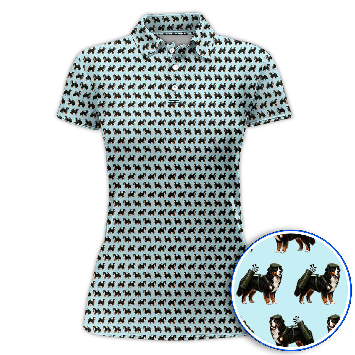 Funny Bernese Mountain Golf Pattern Polos, Bernese Golf Shirt For Dog Lover, Golf Gift For Golfer