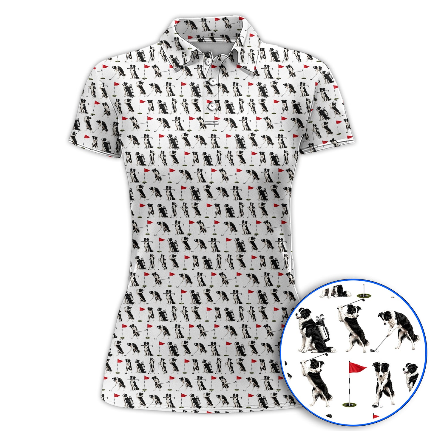 Border Collie Golf Polos, Border Collie Pattern Golf Shirt for Golfer, Funny Golf GIft For Golfer