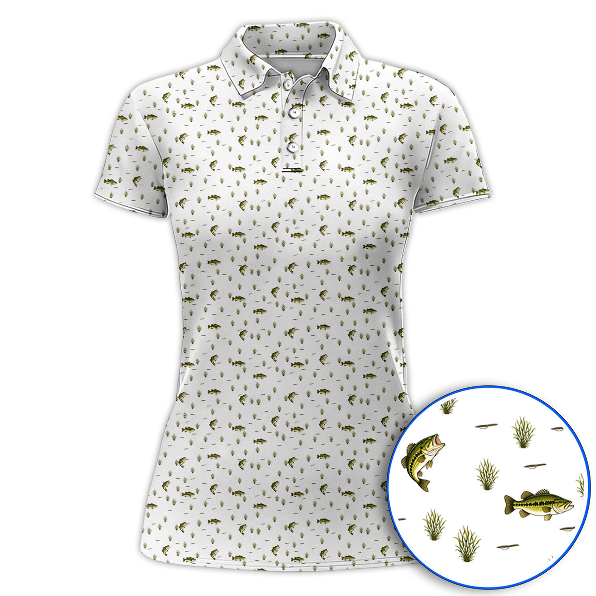 Crazy Bass Fishing Golf Shirt, Largemouth Bass Pattern Golf Polos, Golf Gift For Fishing Enthusiasts