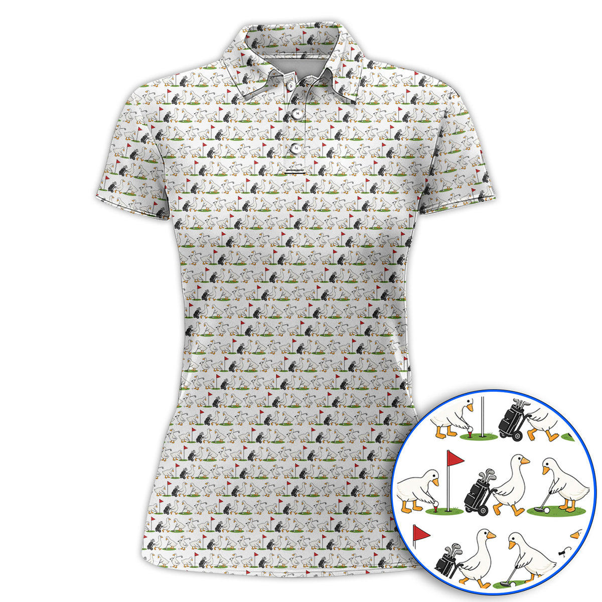Cute Goose Golf Pattern Polos, Goose Golf Shirt, Crazy Golf Gift for Golfers