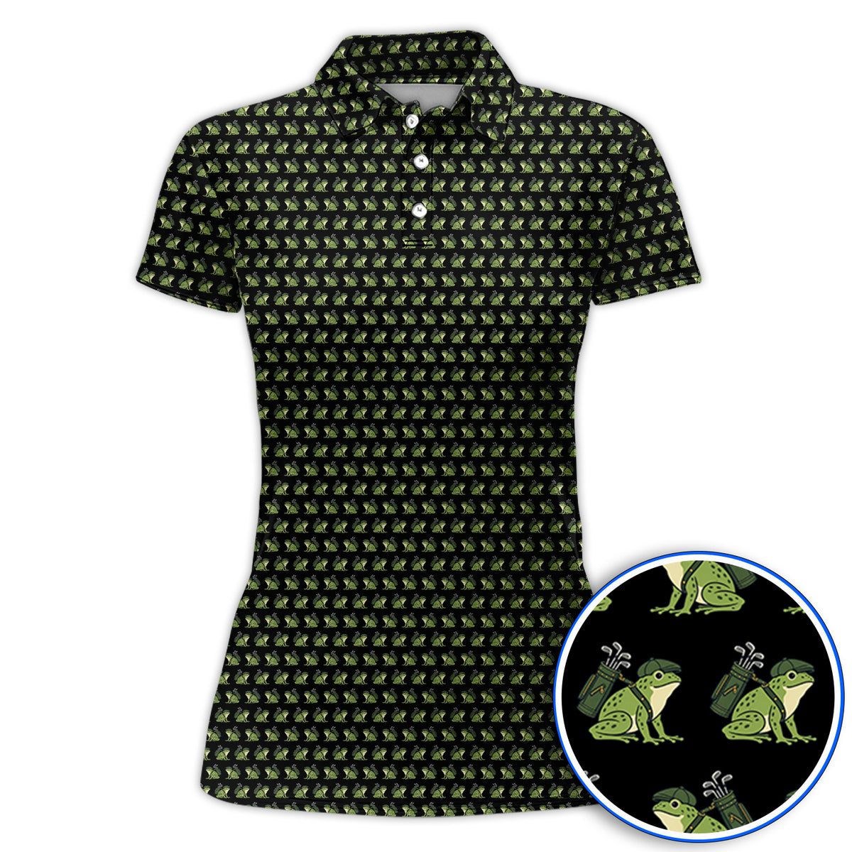 Funny Frog Golf Polos, Cute Frog Pattern Golf Shirt, Unique Golf Shirt For Golfer