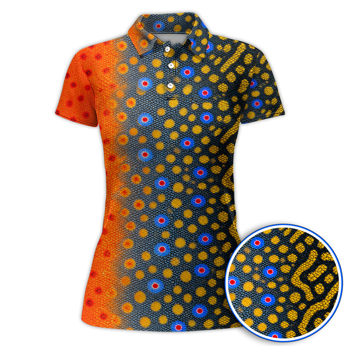 Brook Trout Skin Golf Polos, Vibrant Orange Spotted Fish Scale Pattern Golf Shirt, Crazy Golf Gift For Golfers