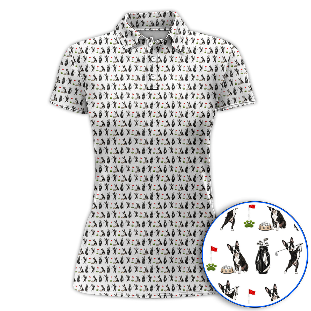 Funny Boston Terrier Pattern Golf Polos, Boston Terrier Golf Shirt, Golf Gift For Golfer