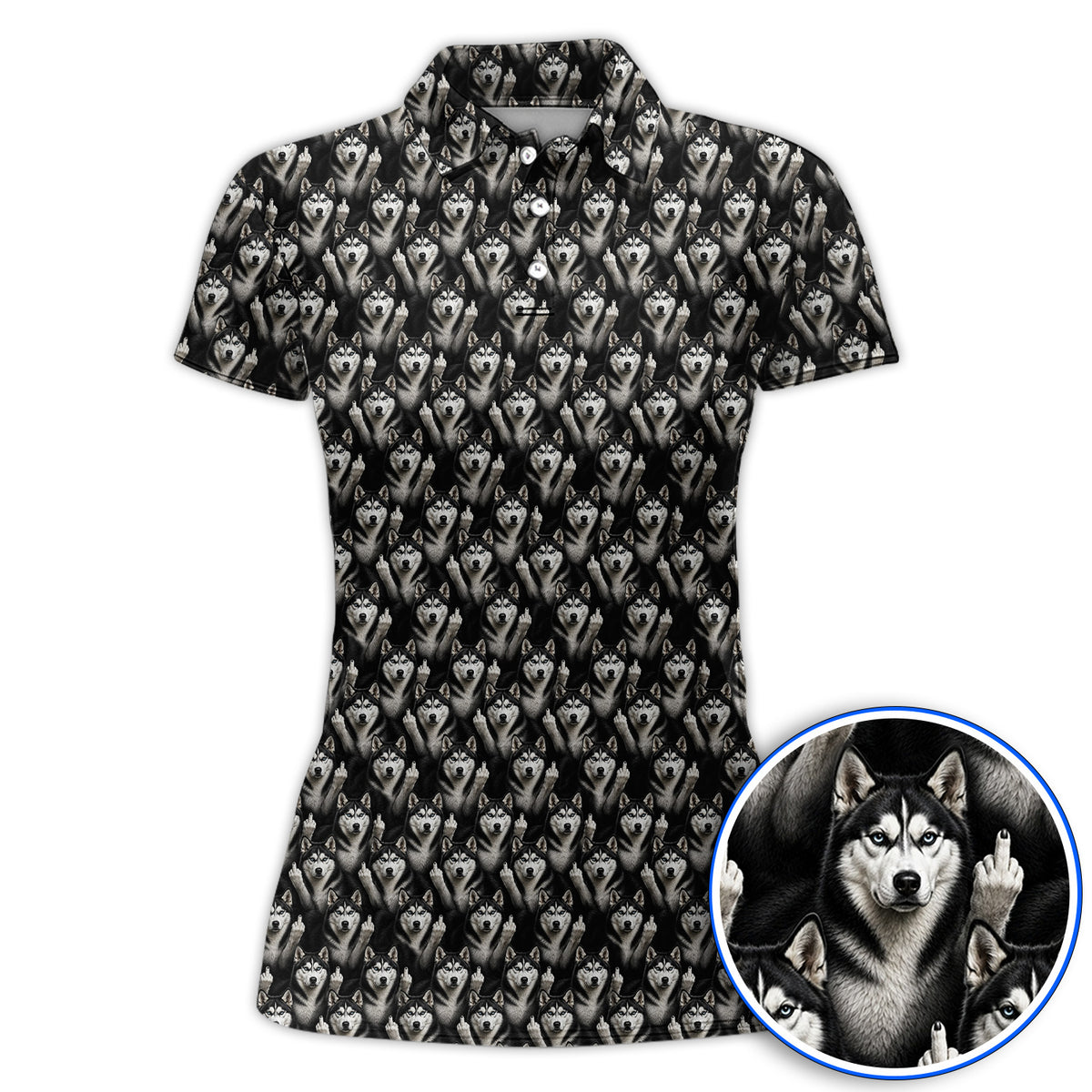 Crazy Husky Sibir Golf Polos, Husky Pattern Golf Shirt For Dog Lover, Golf Gift For Golfer