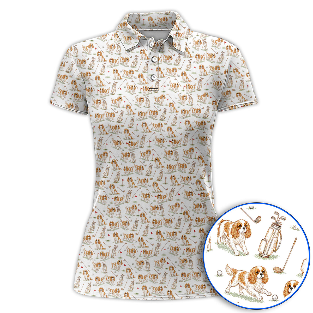 Crazy Cavalier King Charles Spaniel Golf Shirt, Funny Cavalier Golf Polos, Golf Gift For Golfer