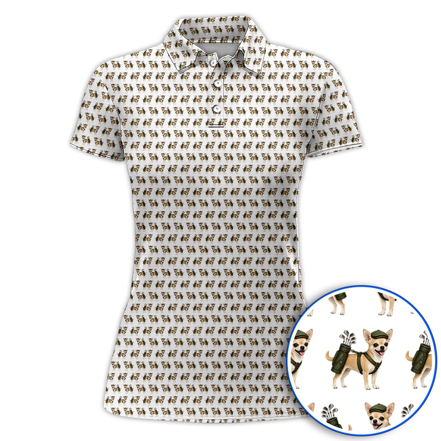 Crazy Chihuahua Golf Shirt, Cute Chihuahua Golf Pattern Polos for Dog Lovers, Golf Gift For Golfer