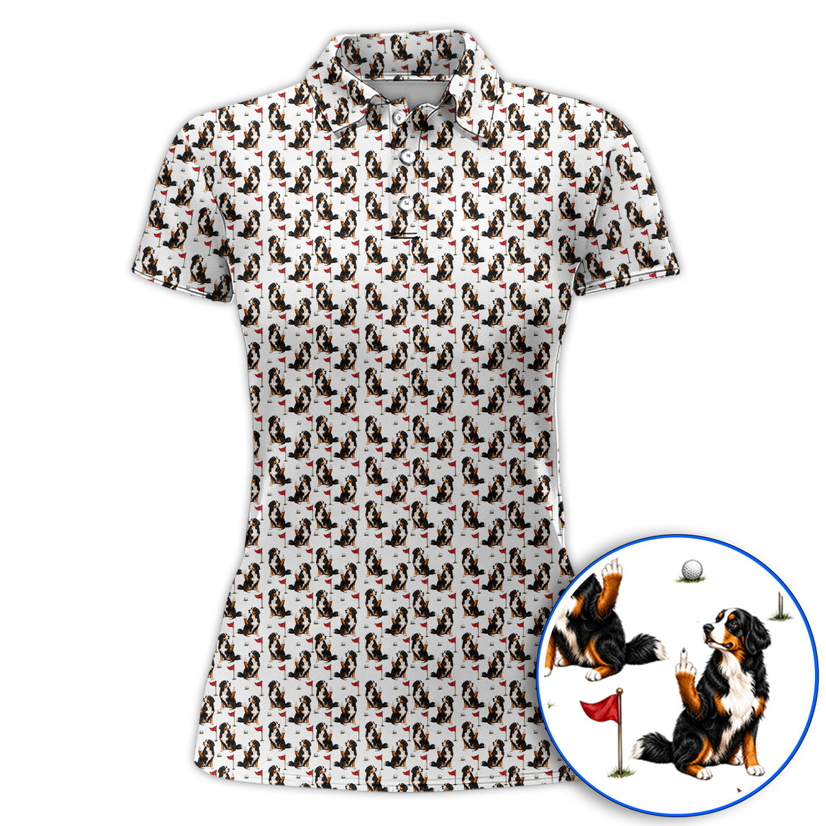 Bernese Mountain Dog Golf Pattern Polos, Bernese Golf Shirt, Funny Dog Lover Golf Gift