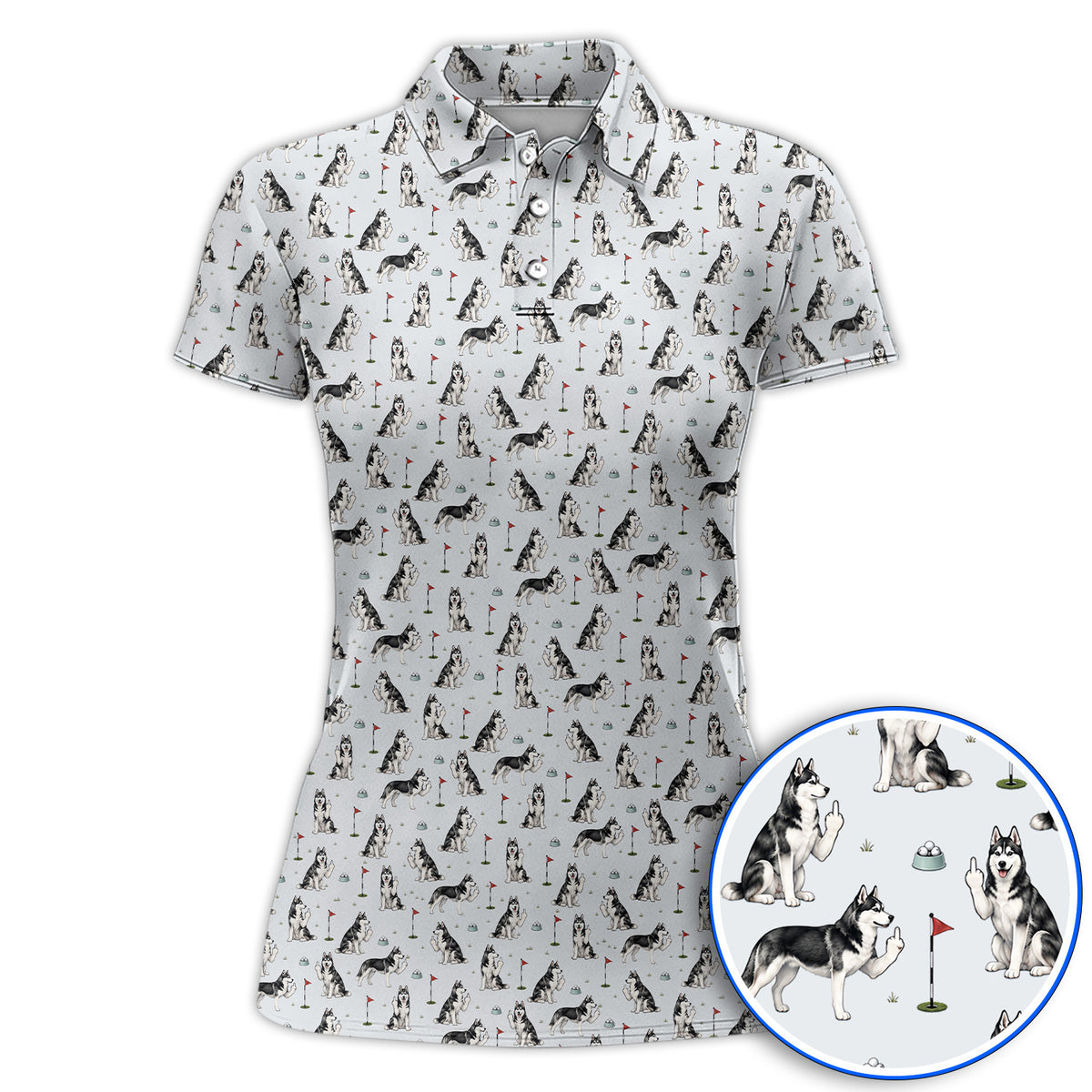 Crazy Husky Golf Polos, Husky Sibir Pattern Golf Shirt For Dog Lover, Golf Gift For Golfer