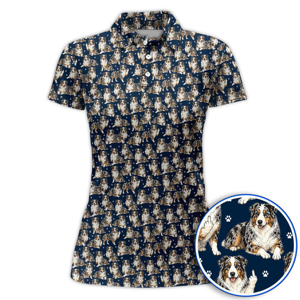 Australian Shepherd Golf Polos, Funny Blue Merle Aussie Pattern Golf Shirt, Golf Gift For Golfer