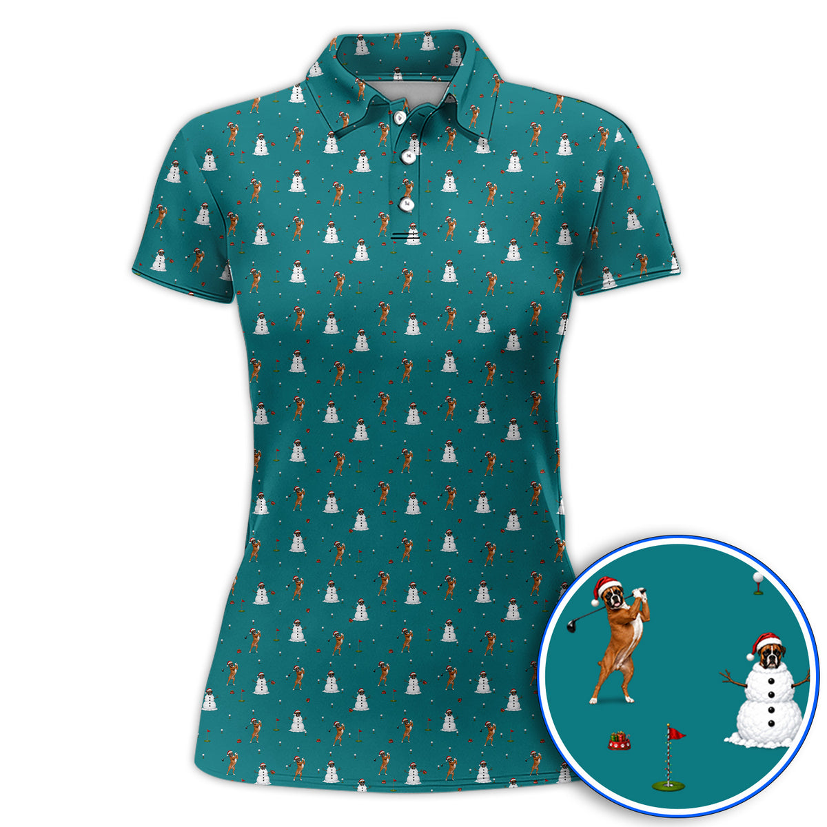 Boxer Christmas Golf Shirt, Funny Boxer Pattern Golf Polos, Holiday Golf Gift for Dog Lovers