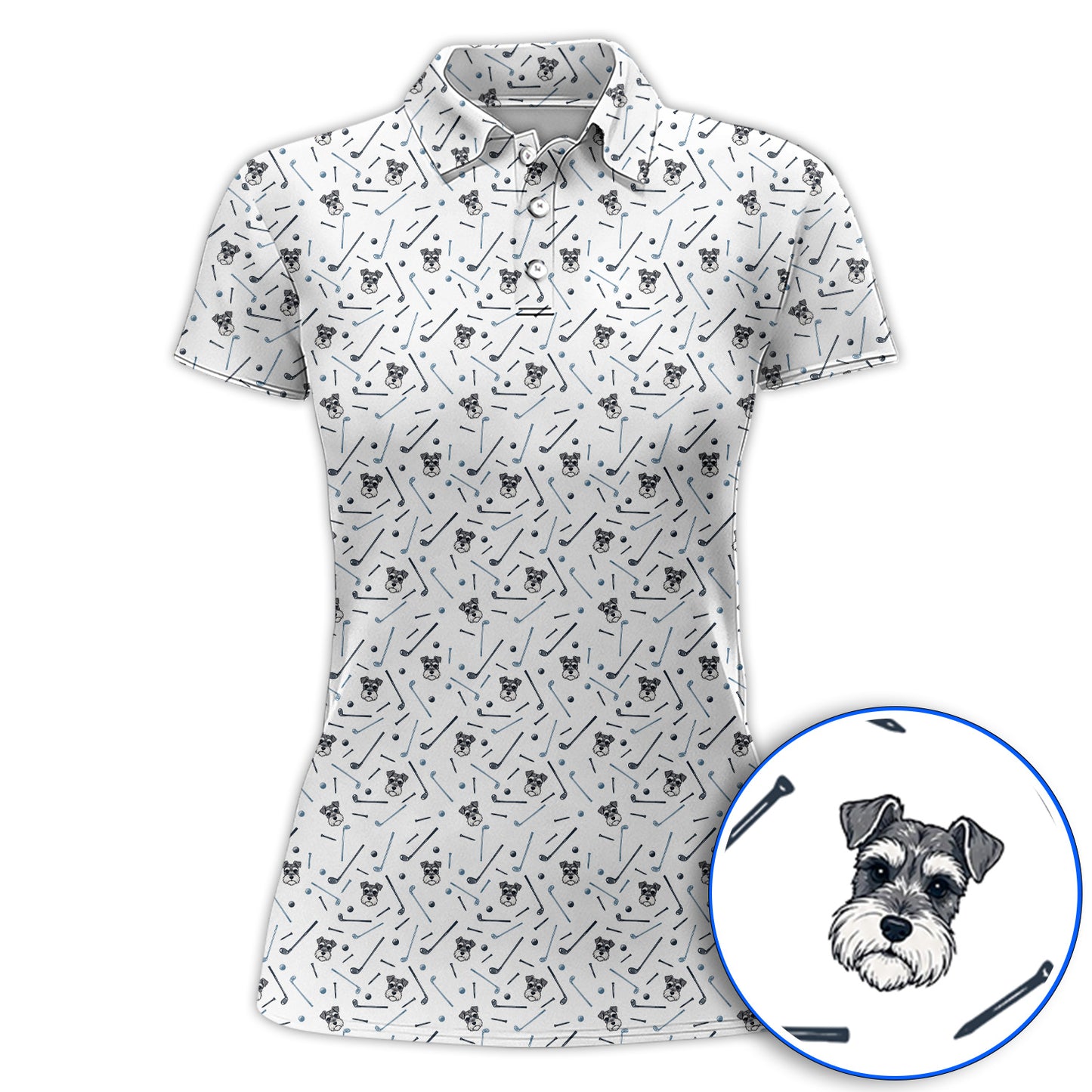 Crazy Miniature Schnauzer Pattern Golf Polos, Mini Schnauzer Golf Shirt, Dog Lover Golf Gift