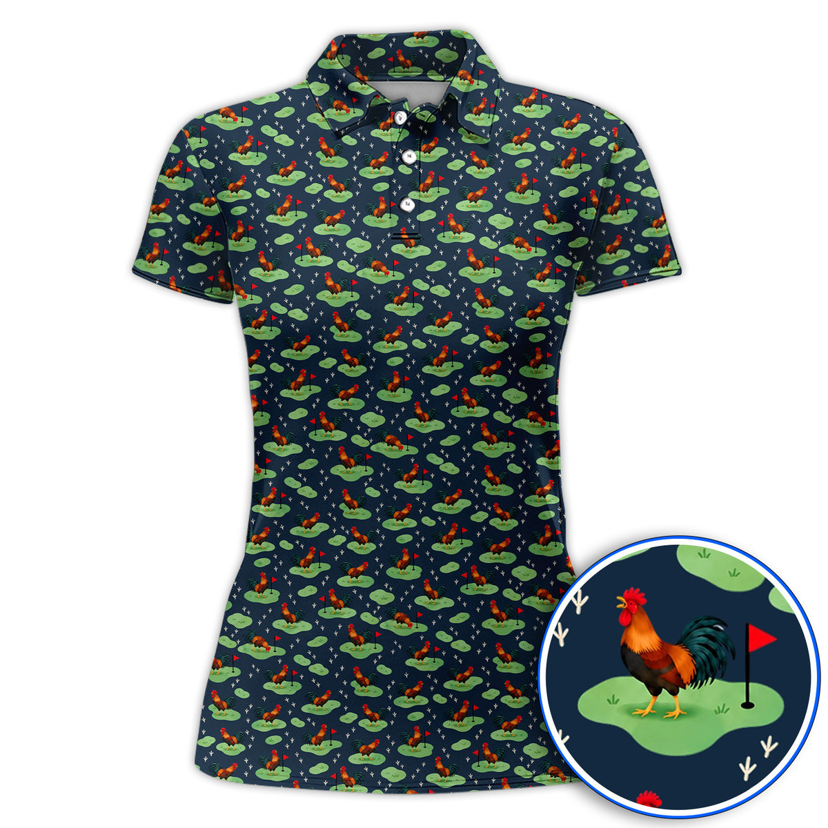 Crazy Rooster Golf Polos, Rooster Pattern Golf Shirt For Chicken Lovers, Golf Gift For Golfers