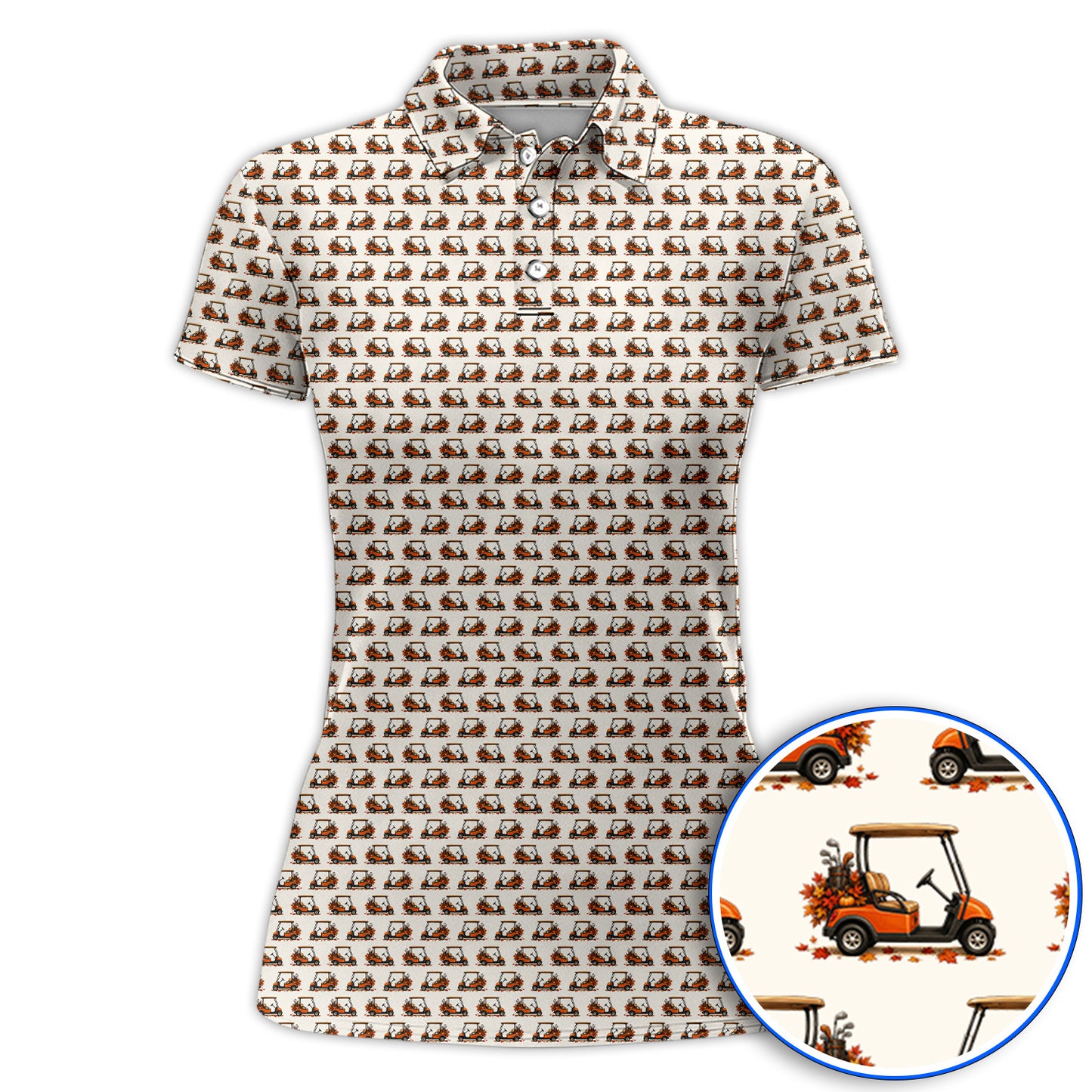 Fall Pattern Golf Shirt, Autumn Golf Cart Polos, Funny Golf Gift For Golfer