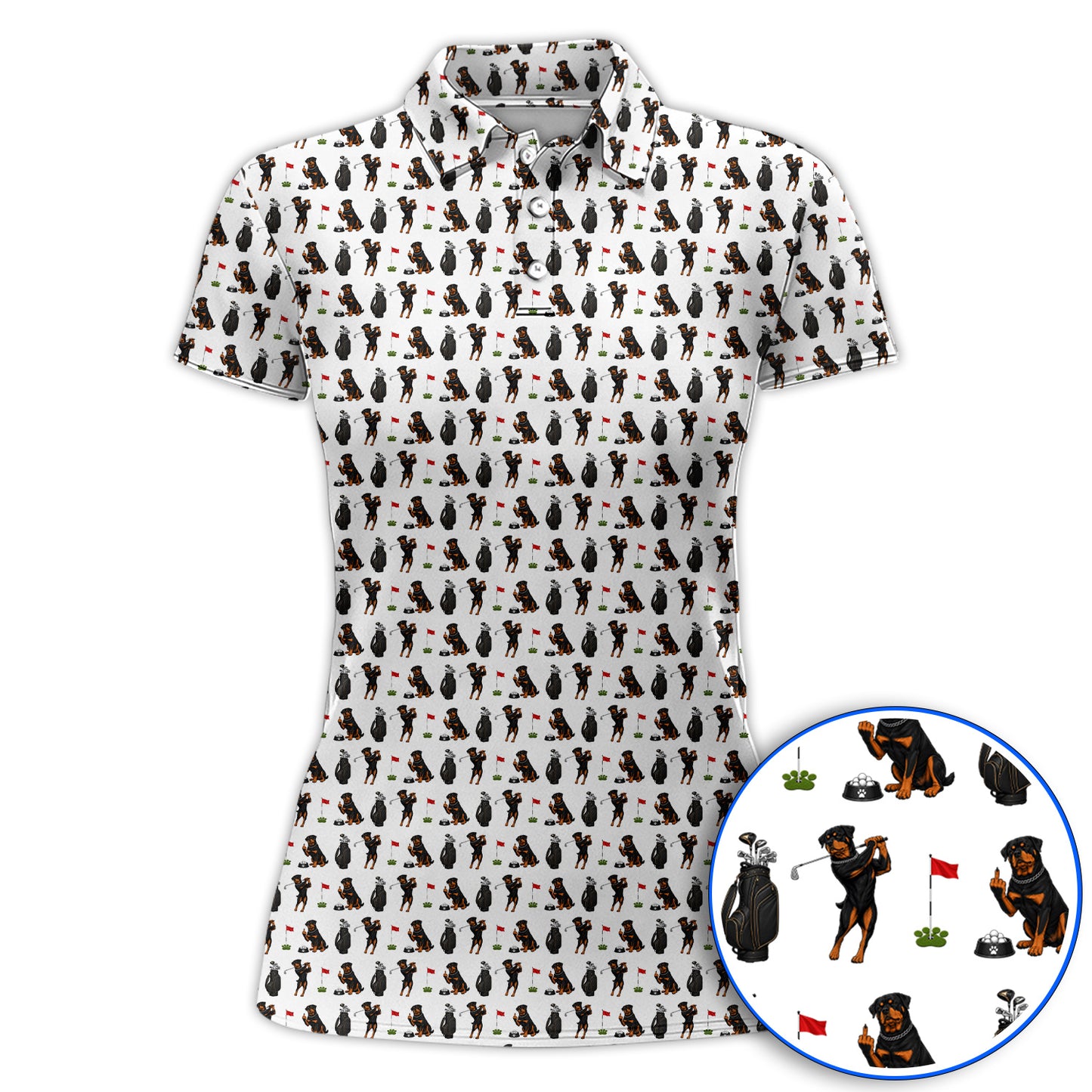 Funny Rottweiler Golf Polos, Rottweiler Pattern Golf Polos, Dog Dad Golf Shirt