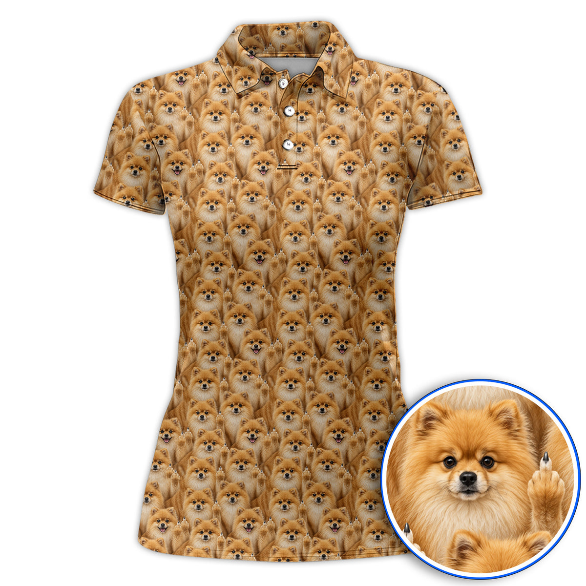 Crazy Pomeranian Pattern Golf Polos, Pomeranian Dog Golf Shirt, Golf Gift For Golfer