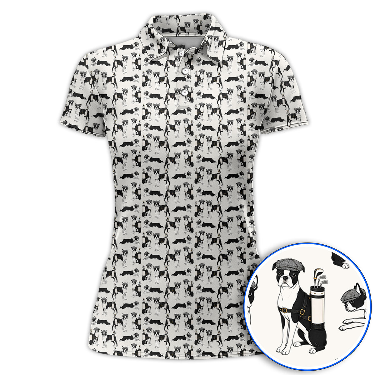Boston Terrier Pattern Golf Polos, Boston Terrier Golf Shirt, Funny Golf Gift For Golfer