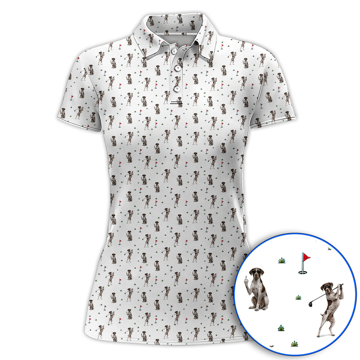 Crazy Pointer Pattern Golf Polos, German Shorthaired Pointer Golf Shirt, Golf Gift For Golfer