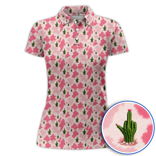 Funny Cowgirl Cactus Golf Polos, Pink Western Pattern Golf Shirt, Cute Cowgirl Golf Gift For Golfers