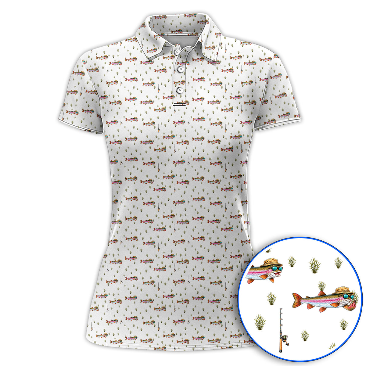 Rainbow Trout Fishing Golf Shirt, Funny Trout Fisherman Pattern Golf Shirt, Golf Gift For Fishing Lovers